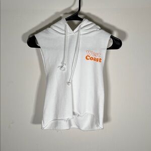 Forever 21 White Sleeveless Hoodie with Orange Print